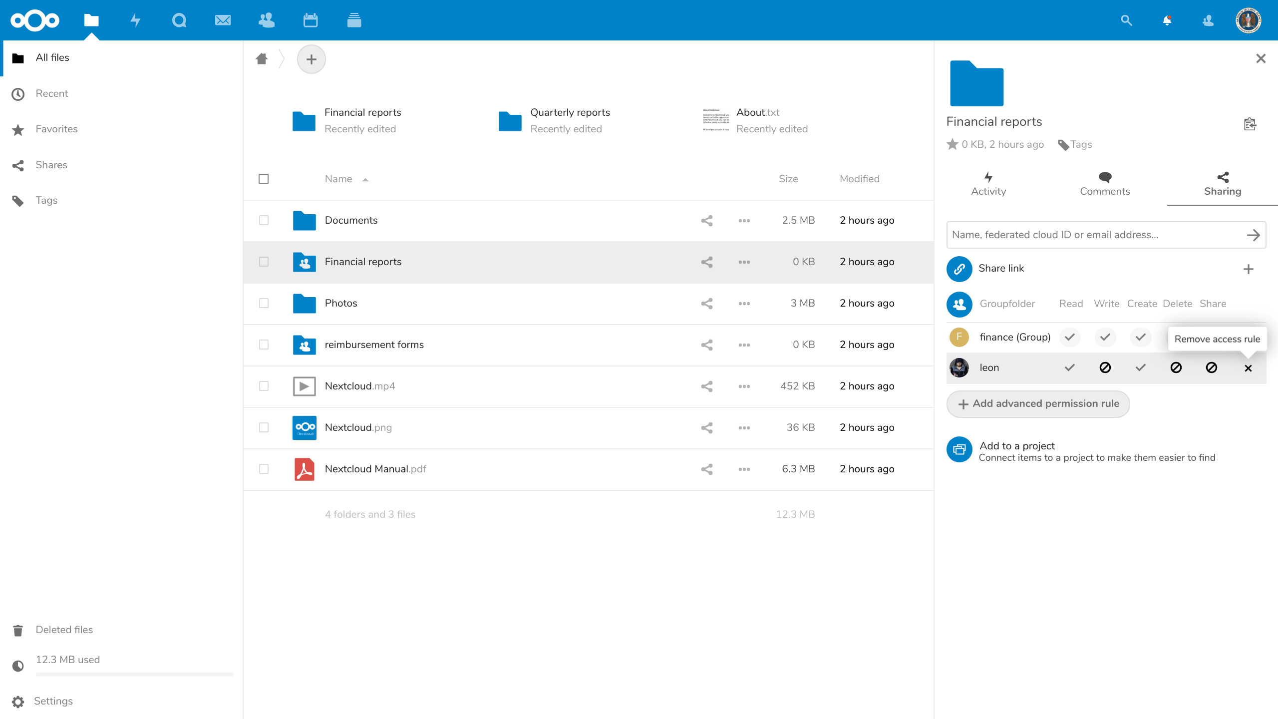 Screenshot von Nextcloud