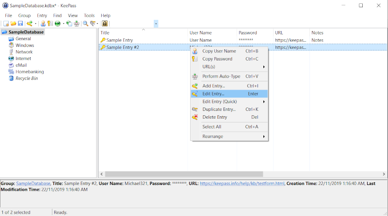 Screenshot des Passwortmanagers KeePass