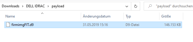 Entpackt das zip File und sucht die Datei firmimgFIT.d9 im payload Folder: