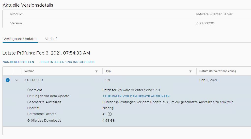 vCenter-Update-anzeigen