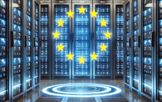 Cloud Server in Data Center mit Flagge der Europäischen Union