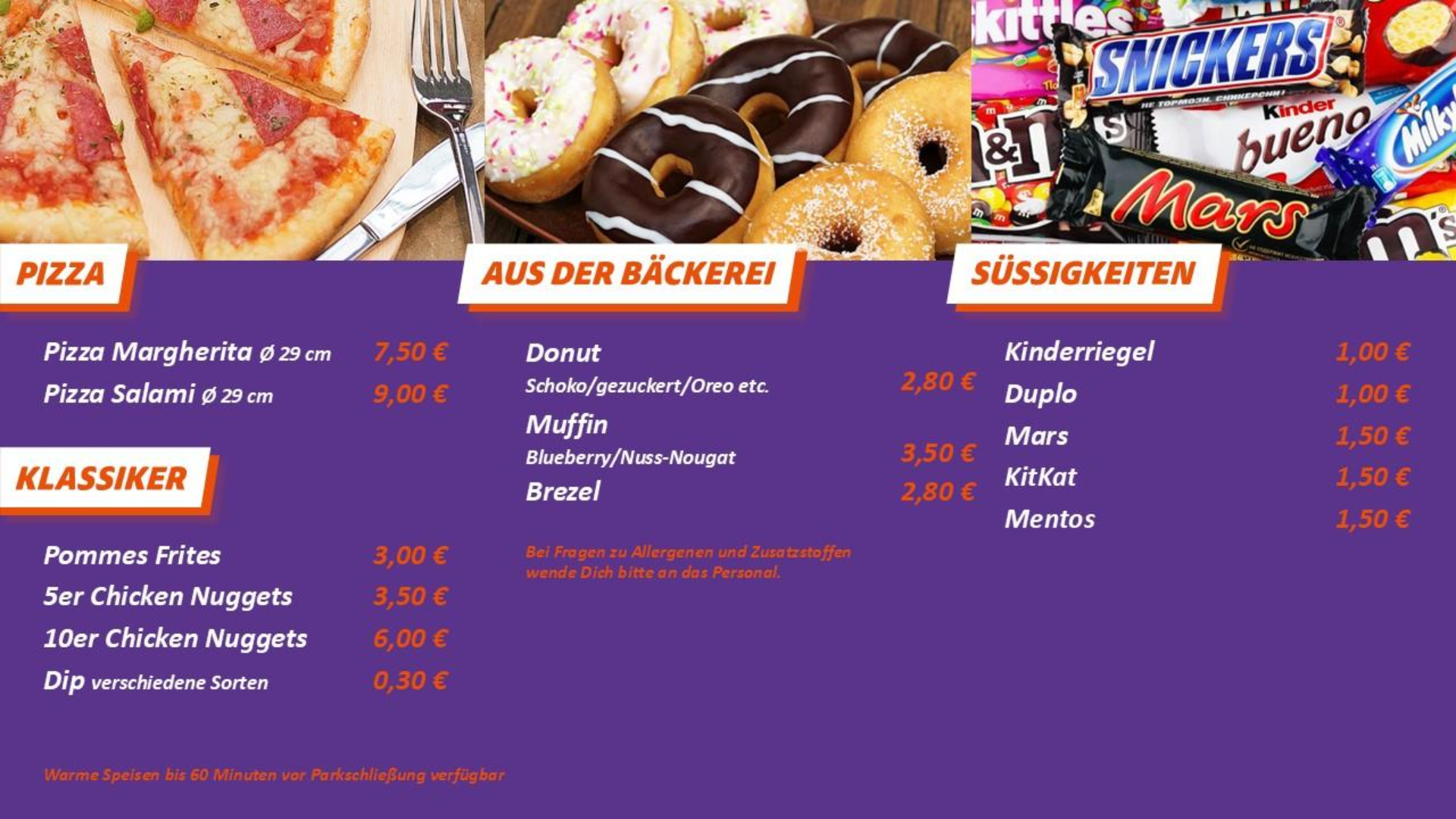 Speisekarte von JUMP House auf Digital Signage Informonitor