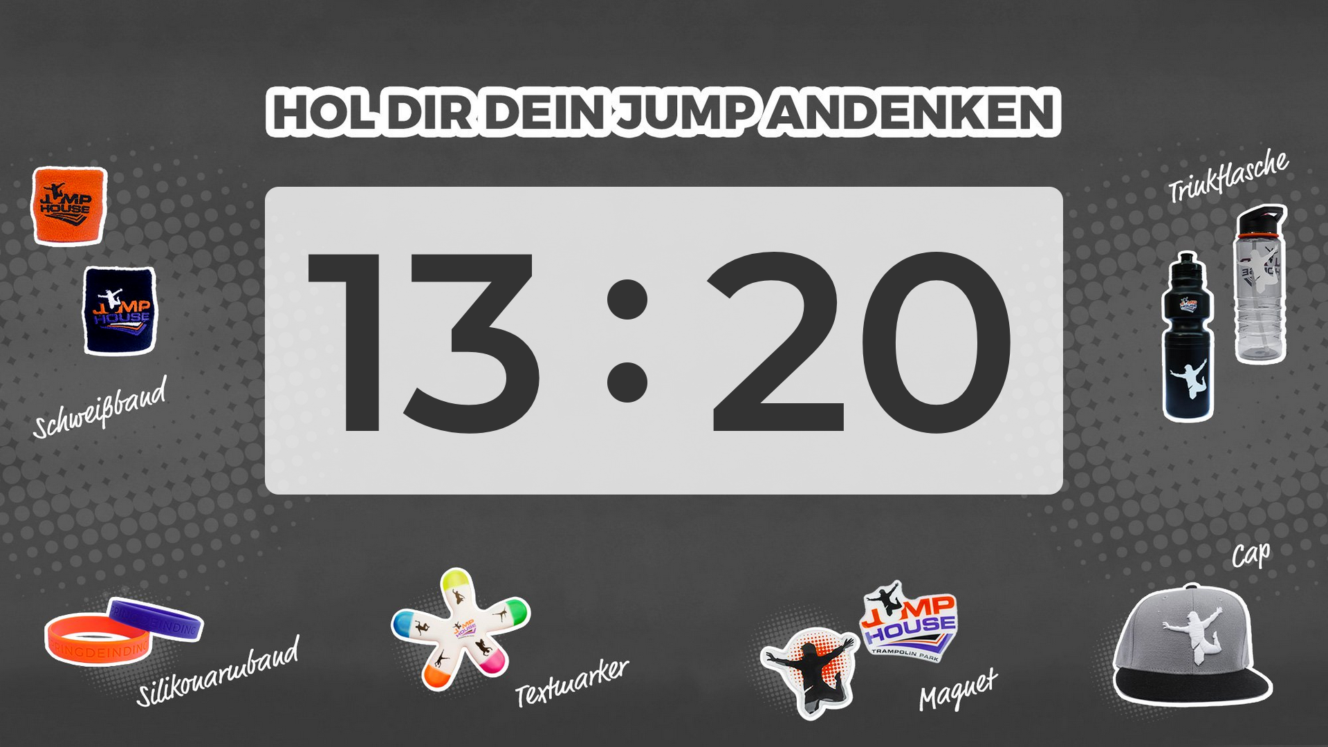 Countdown und Merch auf DIgital SIgnage Infomonitor von JUMP House